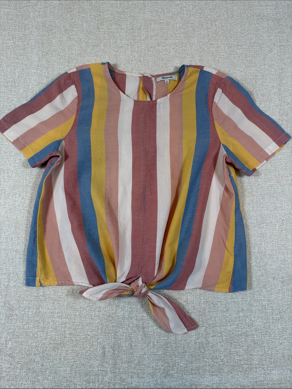 Madewell Button Back Tie Front Short Sleeve Tee Striped Women's M